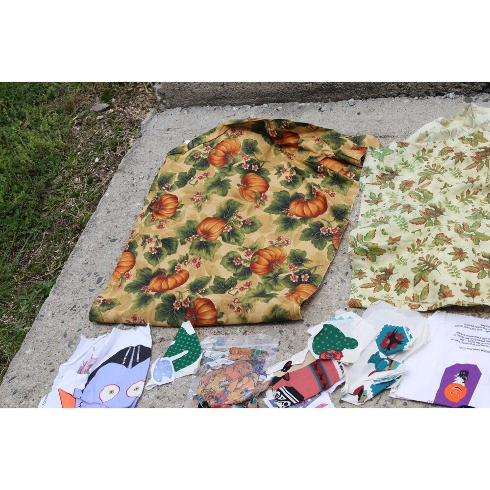 Vintage Fall Halloween Autumn HUGE LOT Bundle Quilt Sew Crafts Fabric Cotton - Picture 10 of 16